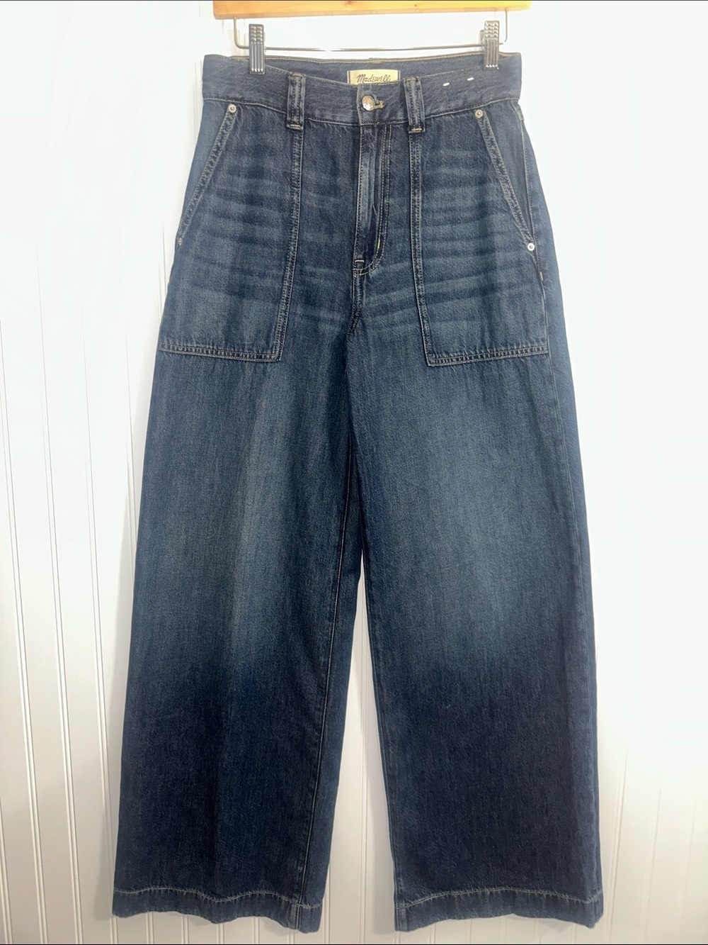 Madewell Superwide-Leg Jeans Size 26 Dark Wash High Rise Patch Pocket Wide Leg